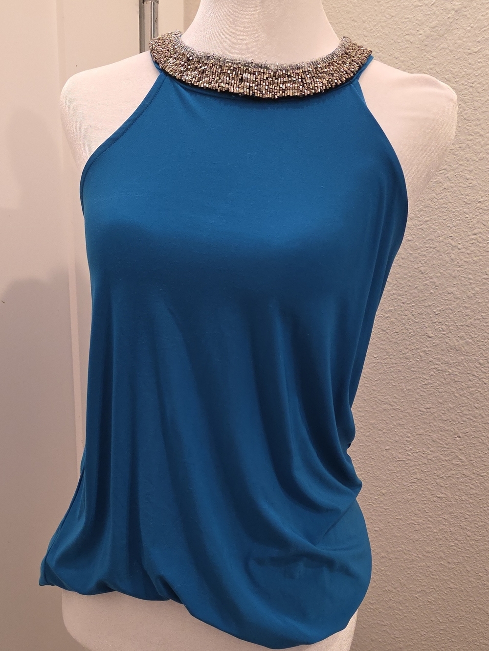 The Limited Teal Blue Halter Camisole with Beaded Neckline